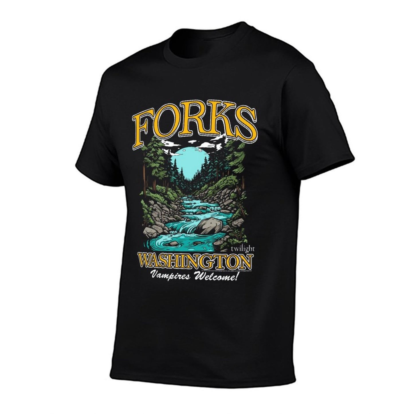 Twilight Forks Washington Vampires Welcome Sweatshirt Ribbed Collar T-Shirt