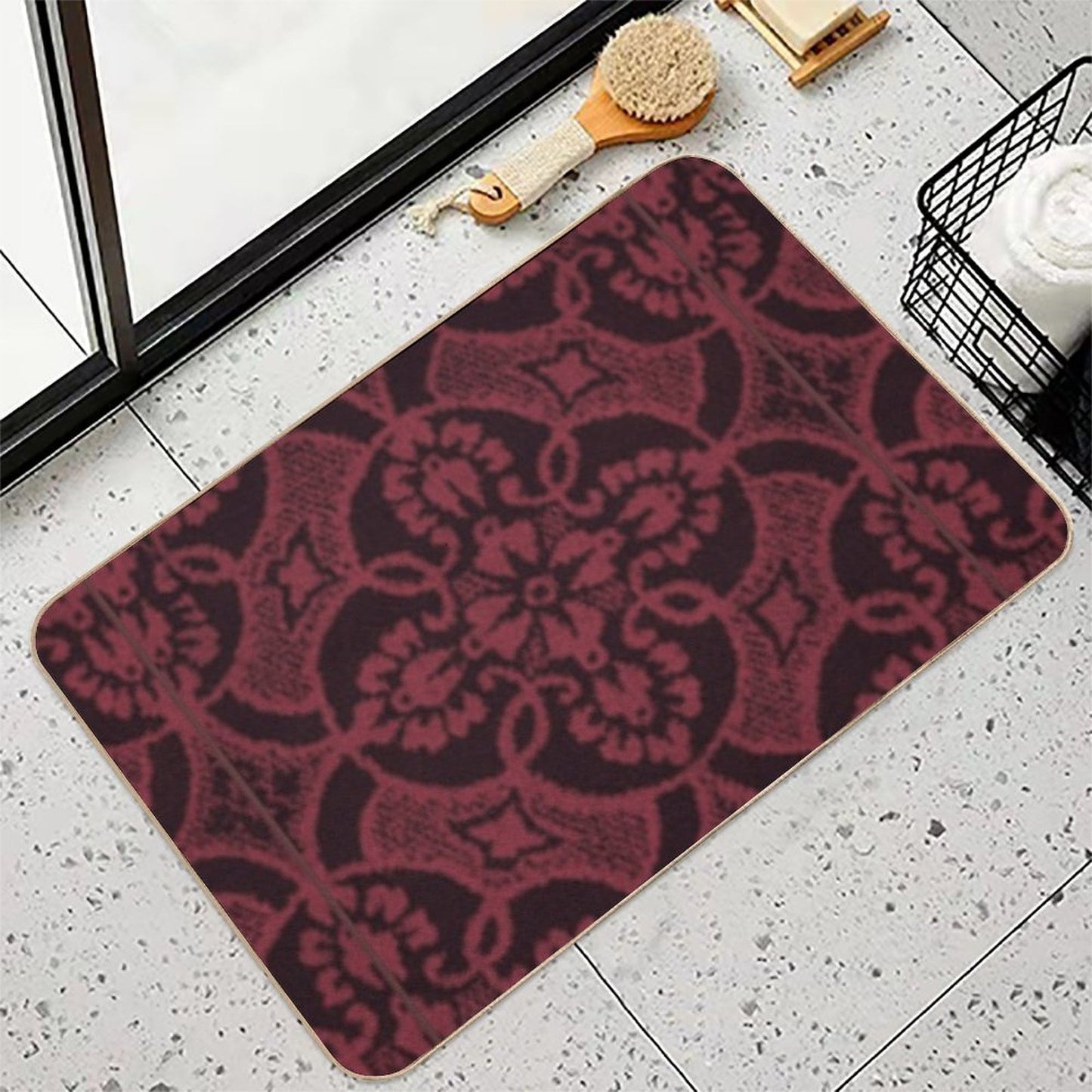 2023 Luscious Red Floral Pattern Toxin-Free Bath Mat