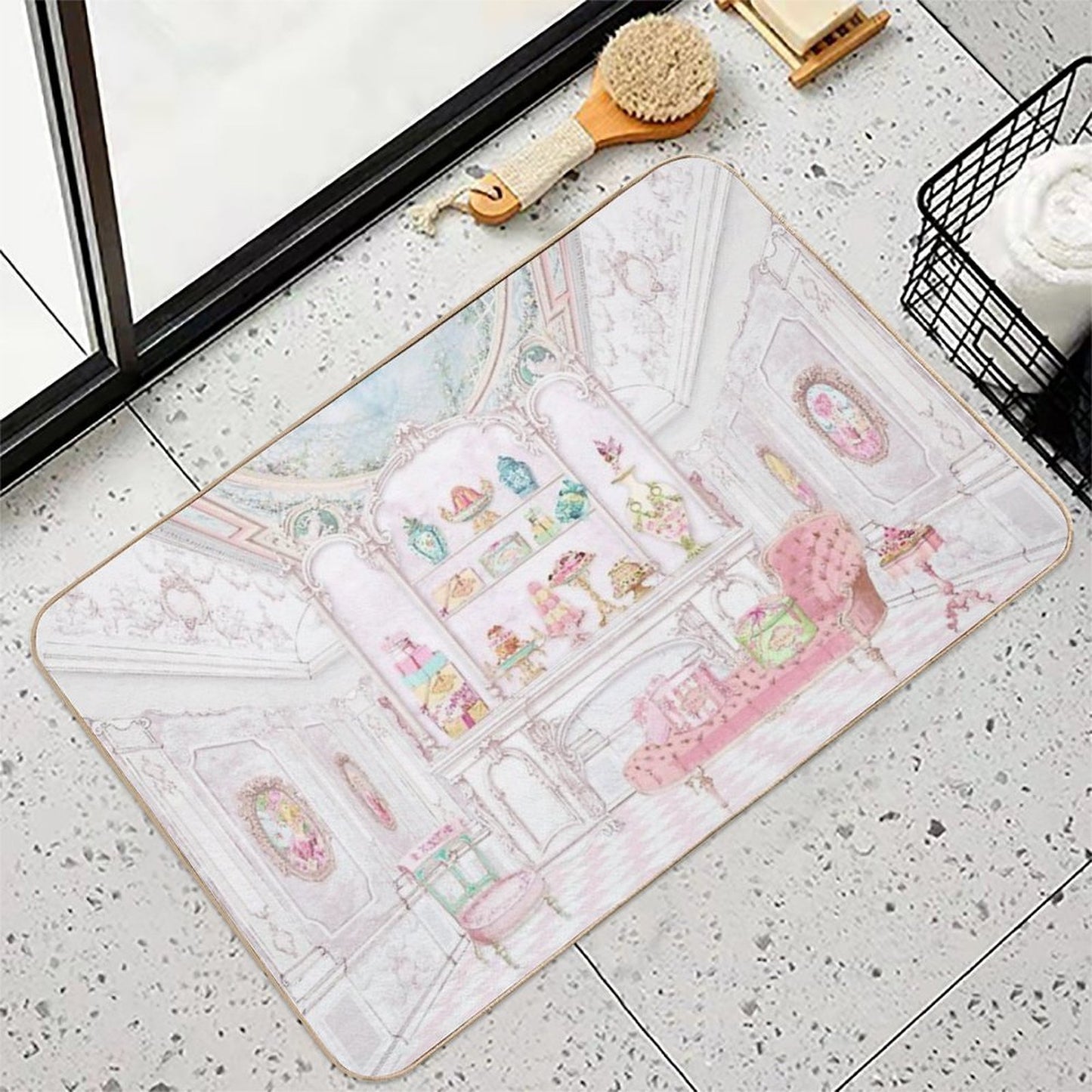 French Patisserie, Paris, Cake Shop, Diorama Fade-Resistant Bath Mat