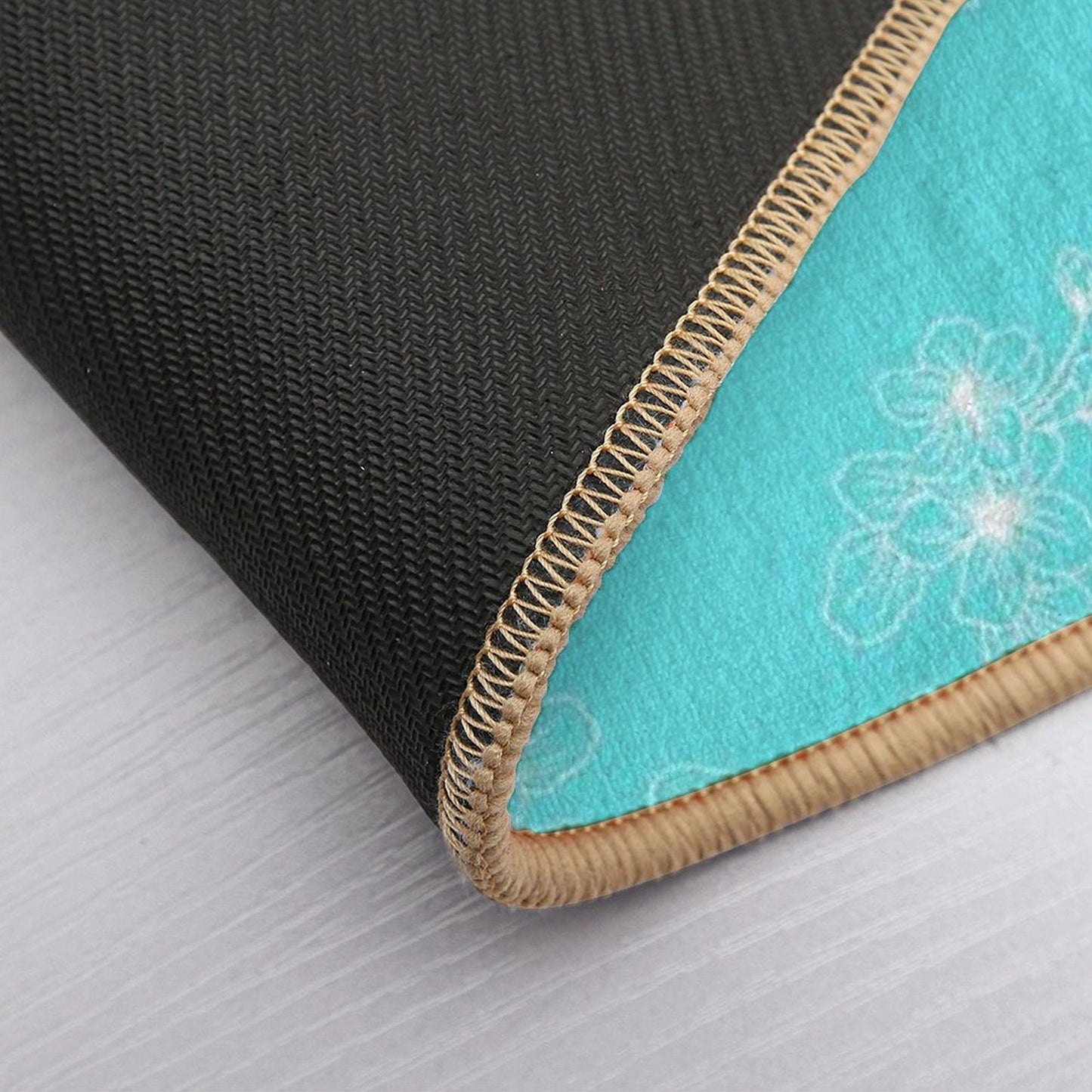 Cyan Blue Floral Petals AOP Stain-Proof Bath Mat
