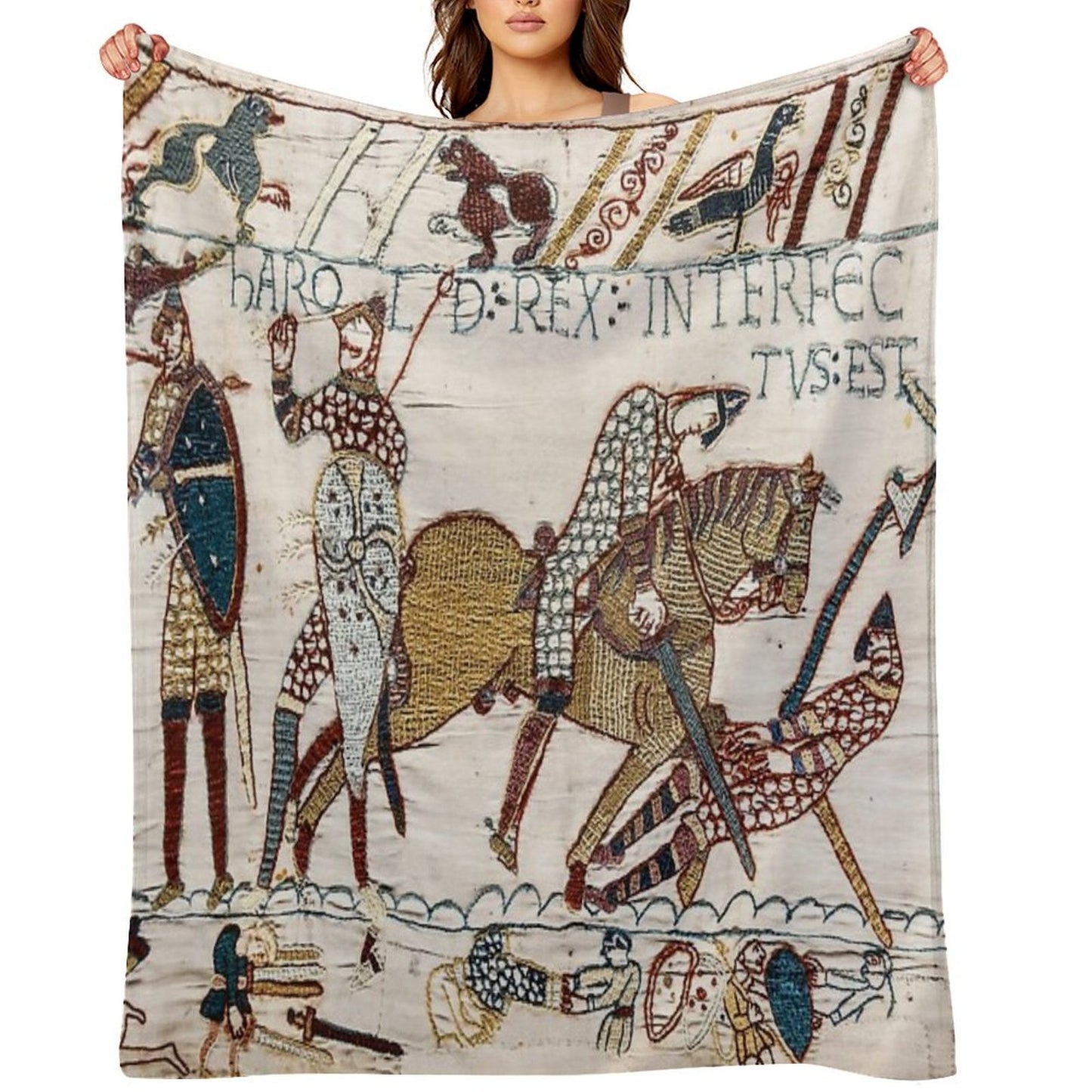 THE BAYEUX TAPESTRY ,The Death of King Harold at Battle of Hastings. Shrink-resistant Throw Blanket