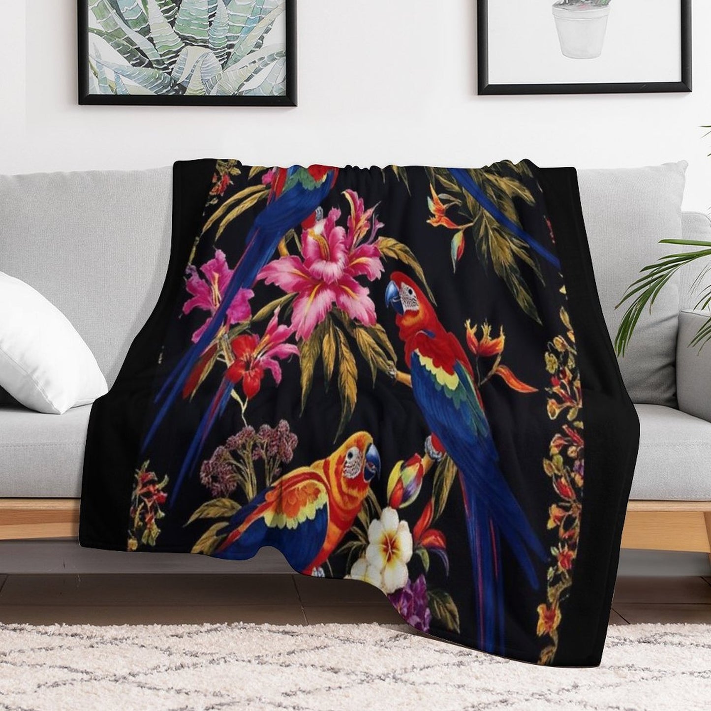 Floral Pattern The Macaw Mystique Durable Throw Blanket