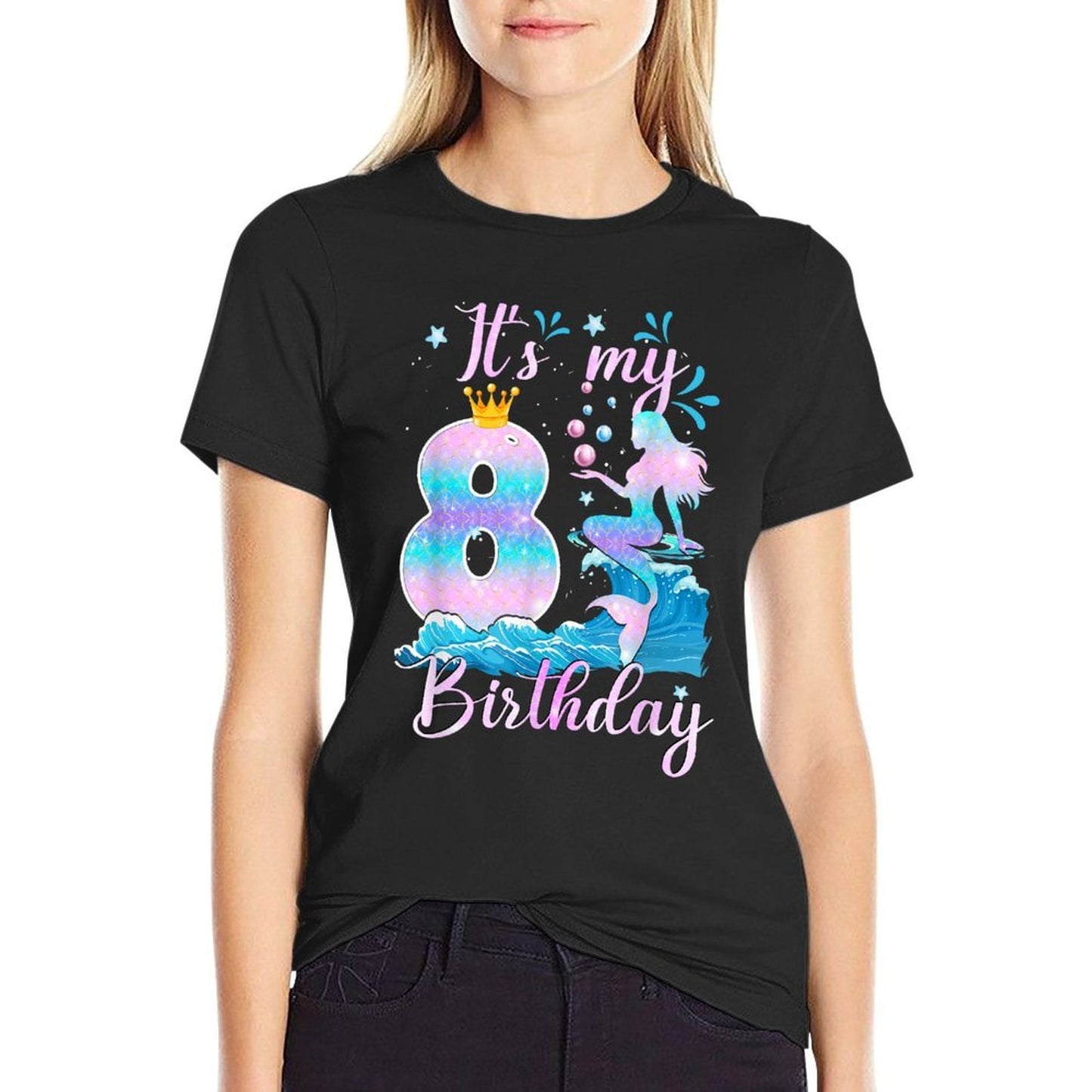 Its My Mermazing 8th Birthday Mermaid Girl Theme 8 Yrs Old Lightweight T-Shirt