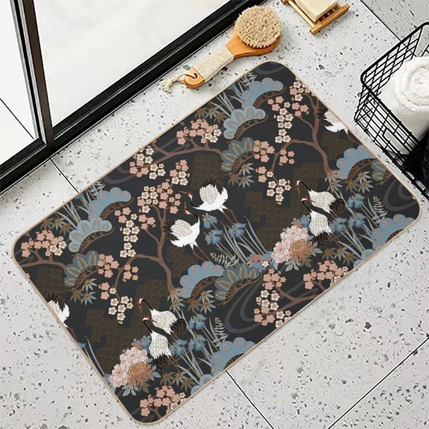 Japanese Garden Dark Non-Slip Bath Mat