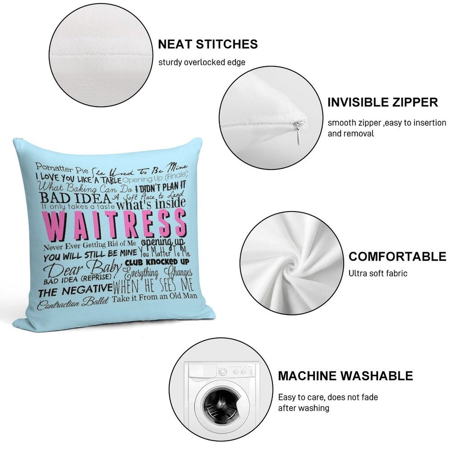 Waitress Original Cast Recording Soft Washable Throw Pillow