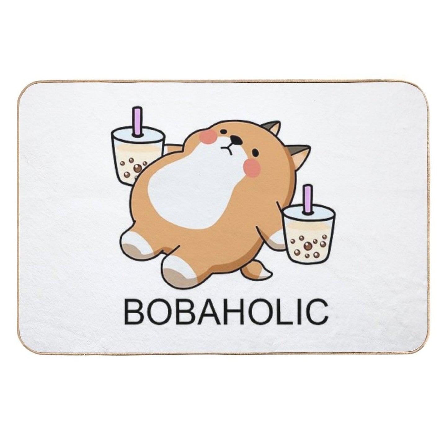 Lazy Bobaholic Shiba Loves Boba! Stain-Proof Bath Mat