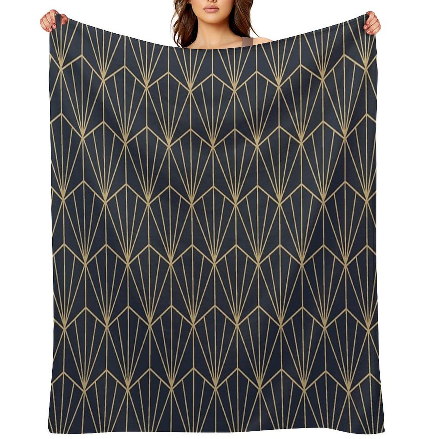 Art Deco in Navy And Gold Anti-pilling Throw Blanket