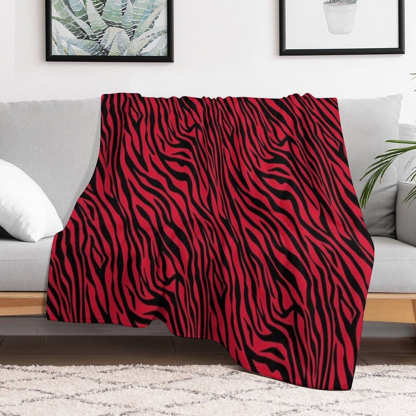 Red Zebra Print, Animal Print Compact Throw Blanket