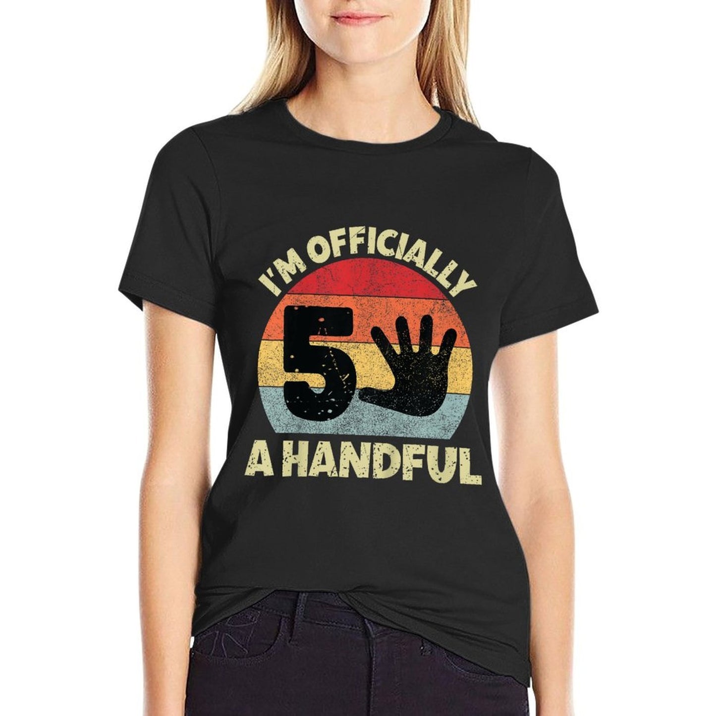 Kids I'm Officially A Handful Five Funny 5th Birthday Turning 5 Stretchy T-Shirt