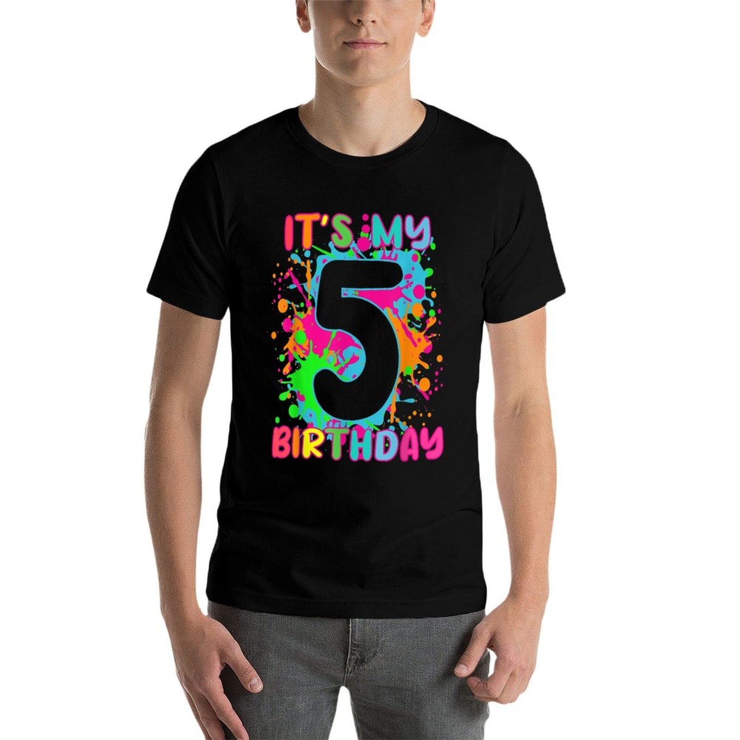 5th Birthday Paint Splashes T-shirt Kids, Girls, Boys 5 Year Vintage-inspired T-Shirt