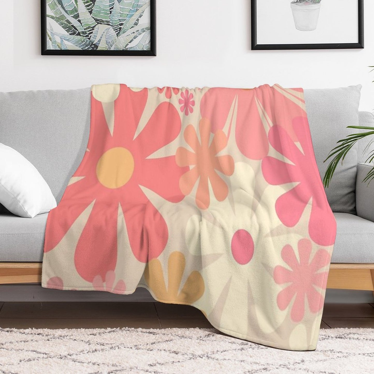 Blush Pink Retro 60s 70s Flowers - Vintage Style Pastel Floral Pattern Lightweight Throw Blanket