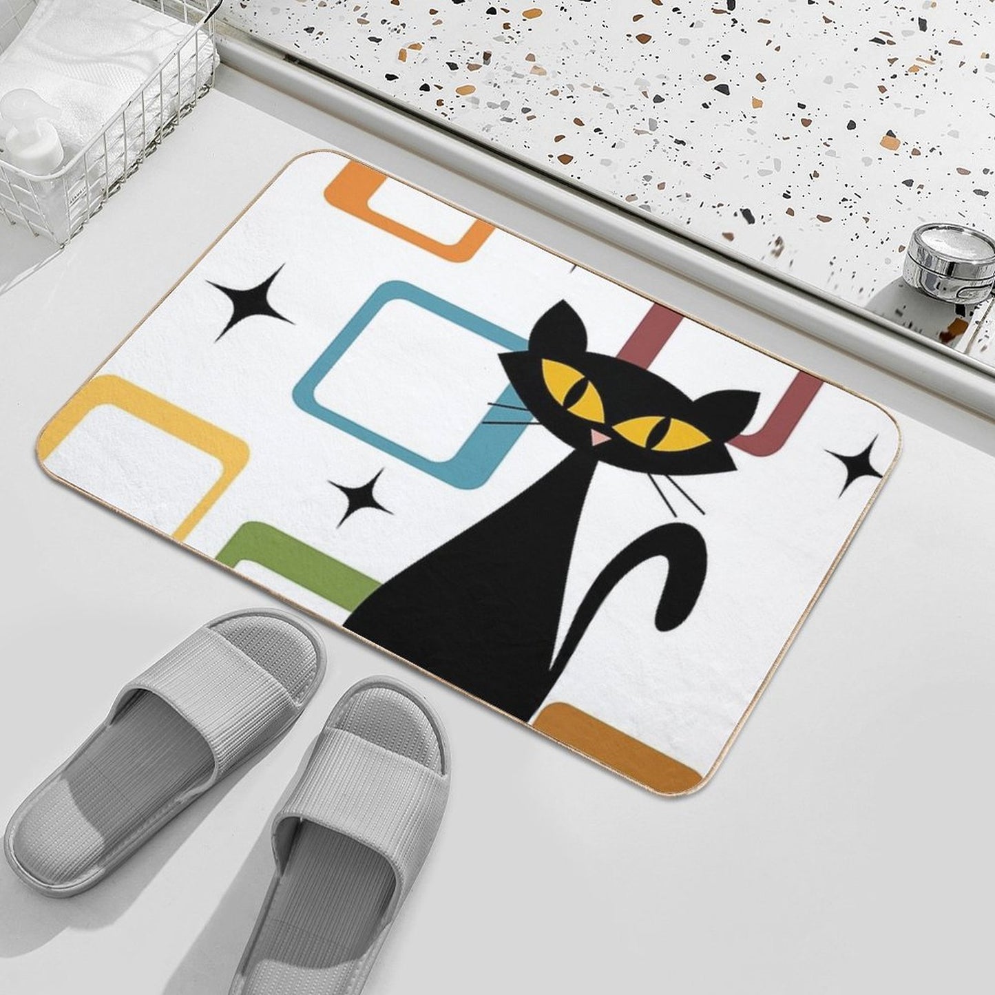 Mid Century Black Cat Absorbent Bath Mat