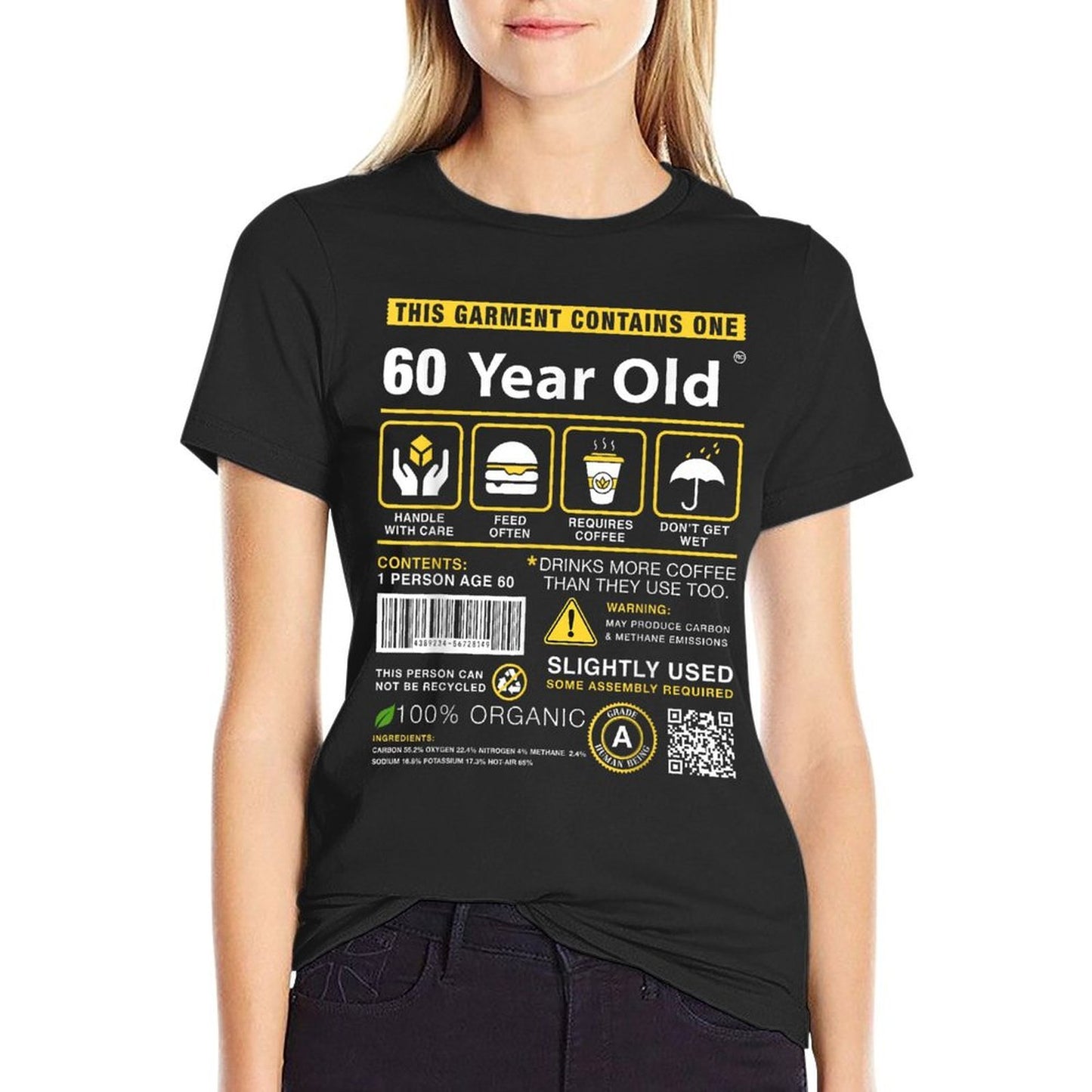 60 Year Old Package Contains Funny 60th Birthday Humor Oversized Silhouette T-Shirt