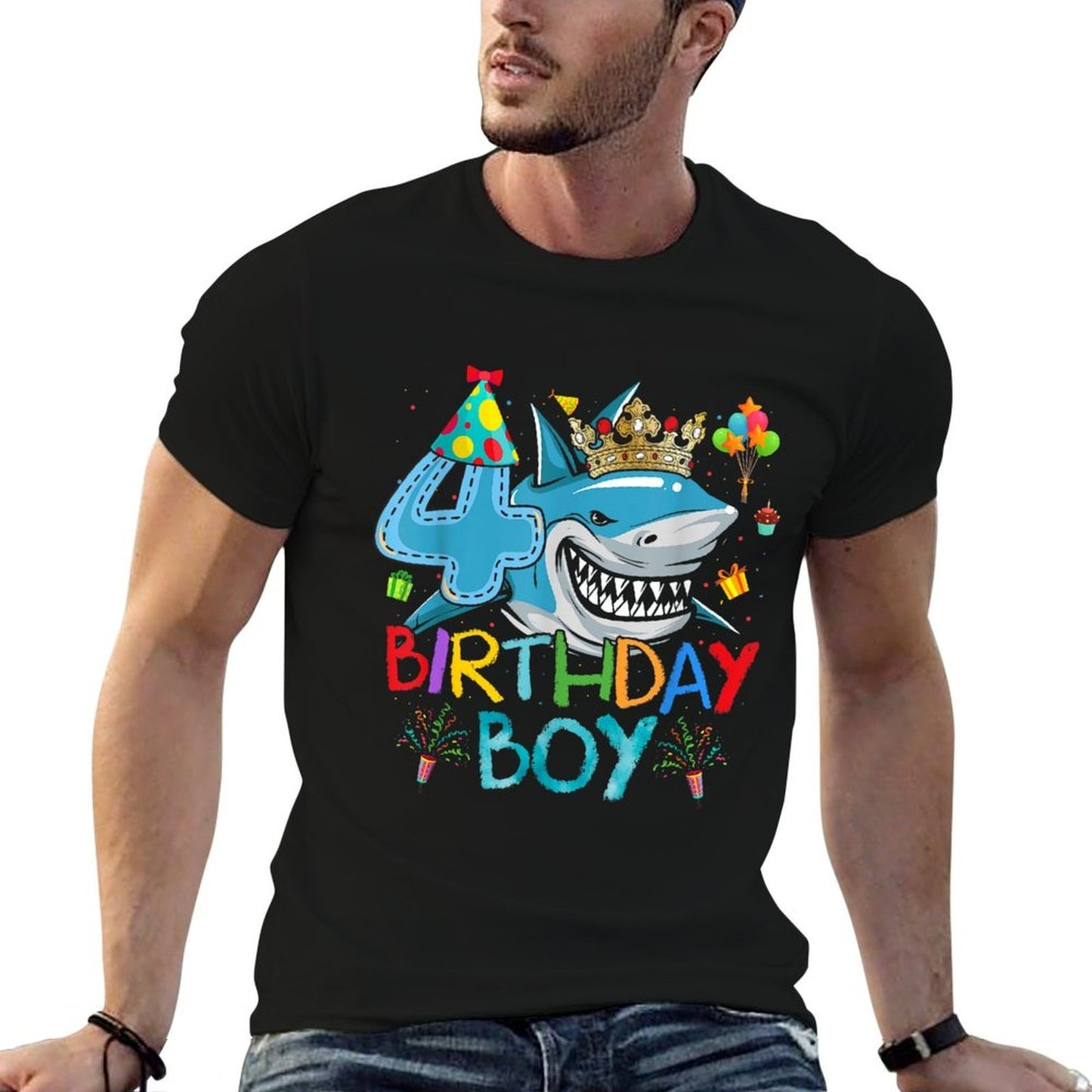 4th Birthday Shark Ocean Theme Party 4 Years Old For Boy Relaxed-fit T-Shirt