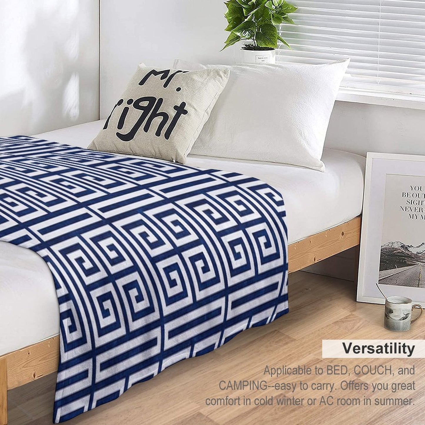 Greek Key - Blue And White Anti-pilling Throw Blanket