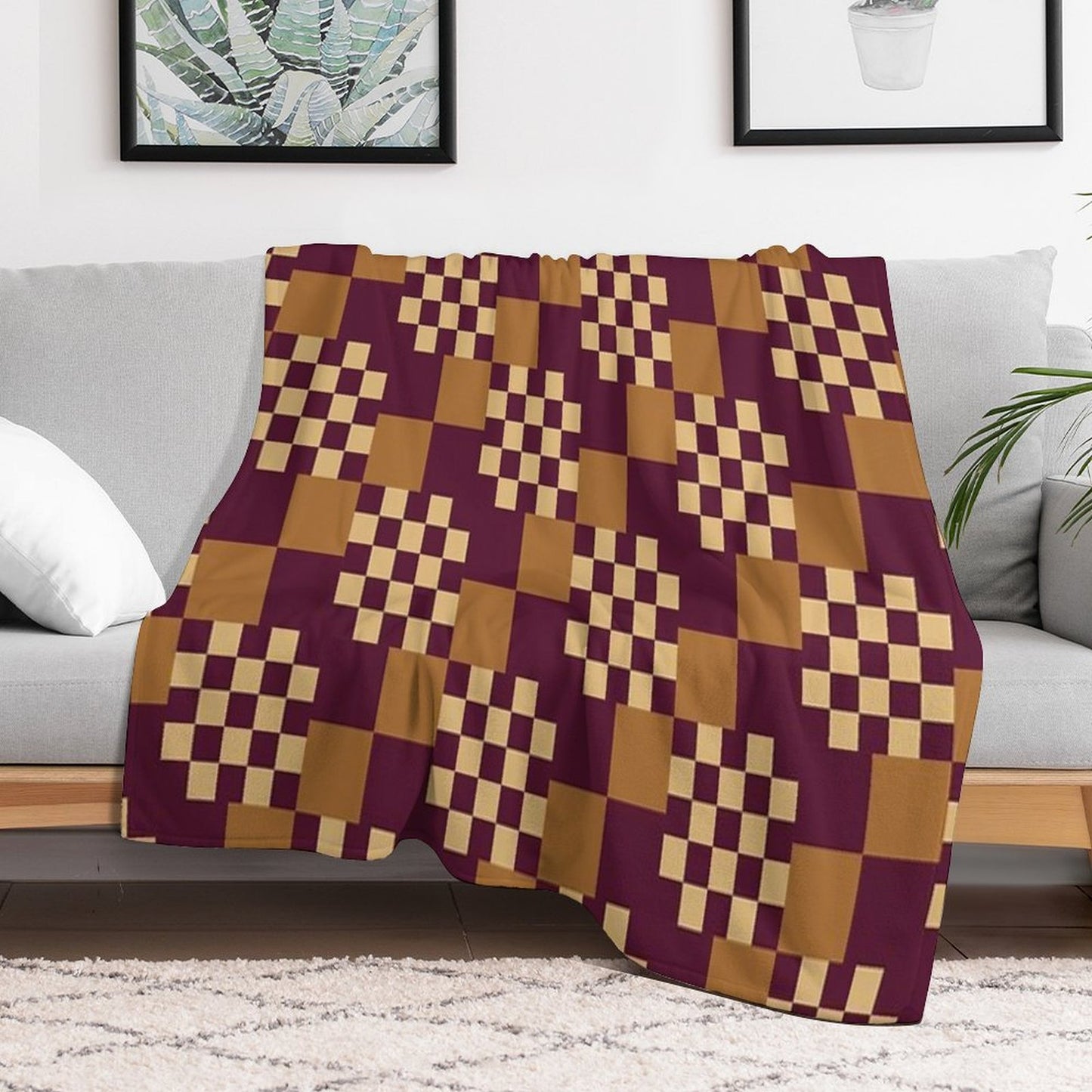 Geometric Shapes Checker Pattern 1 in Rustic Classy Brown All-season Throw Blanket