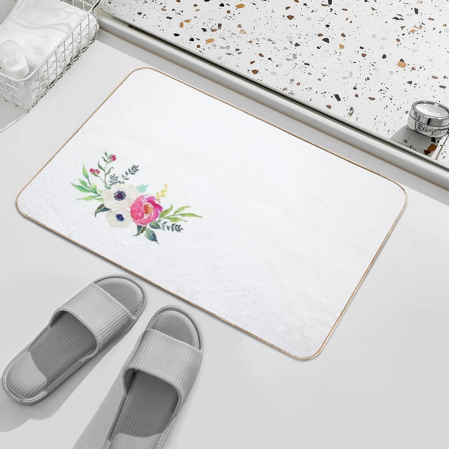 Anemone Peony Watercolor Bouquet High-Traffic Bath Mat
