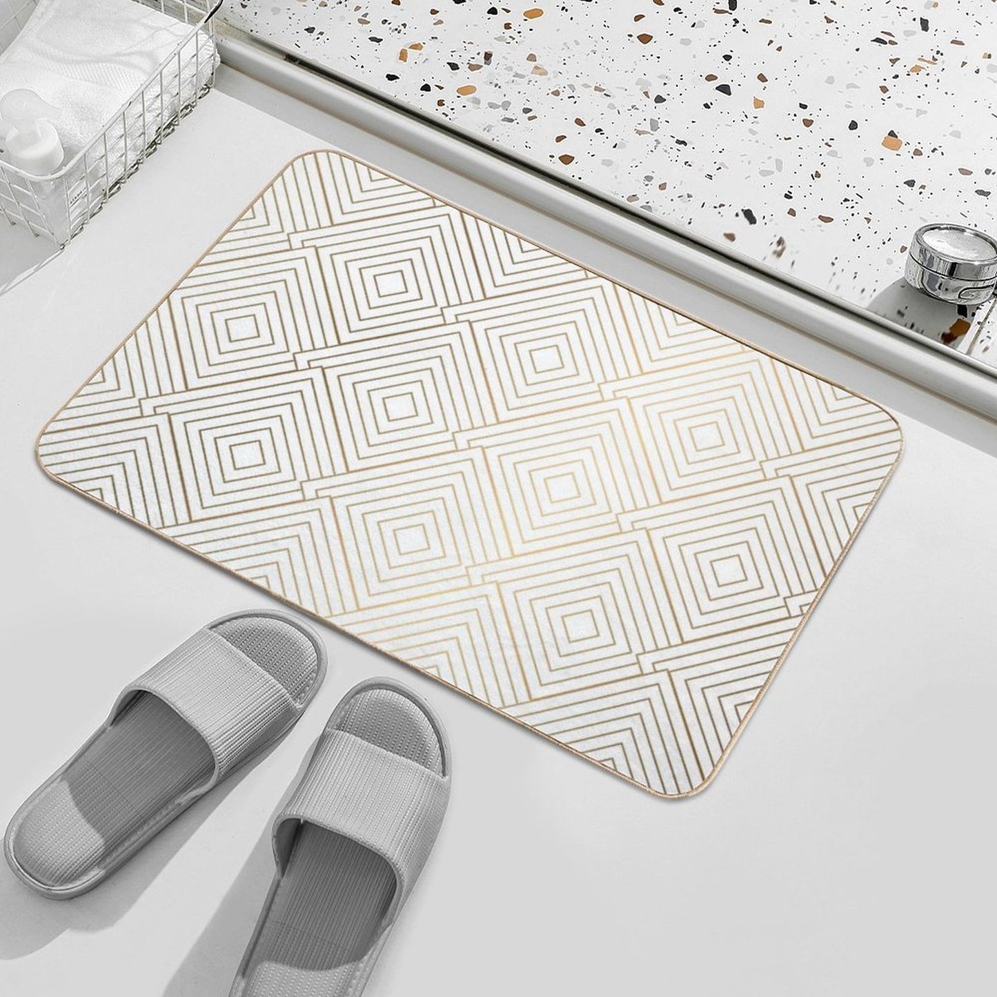 White Gold Print Diamond Pattern Versatile Bath Mat