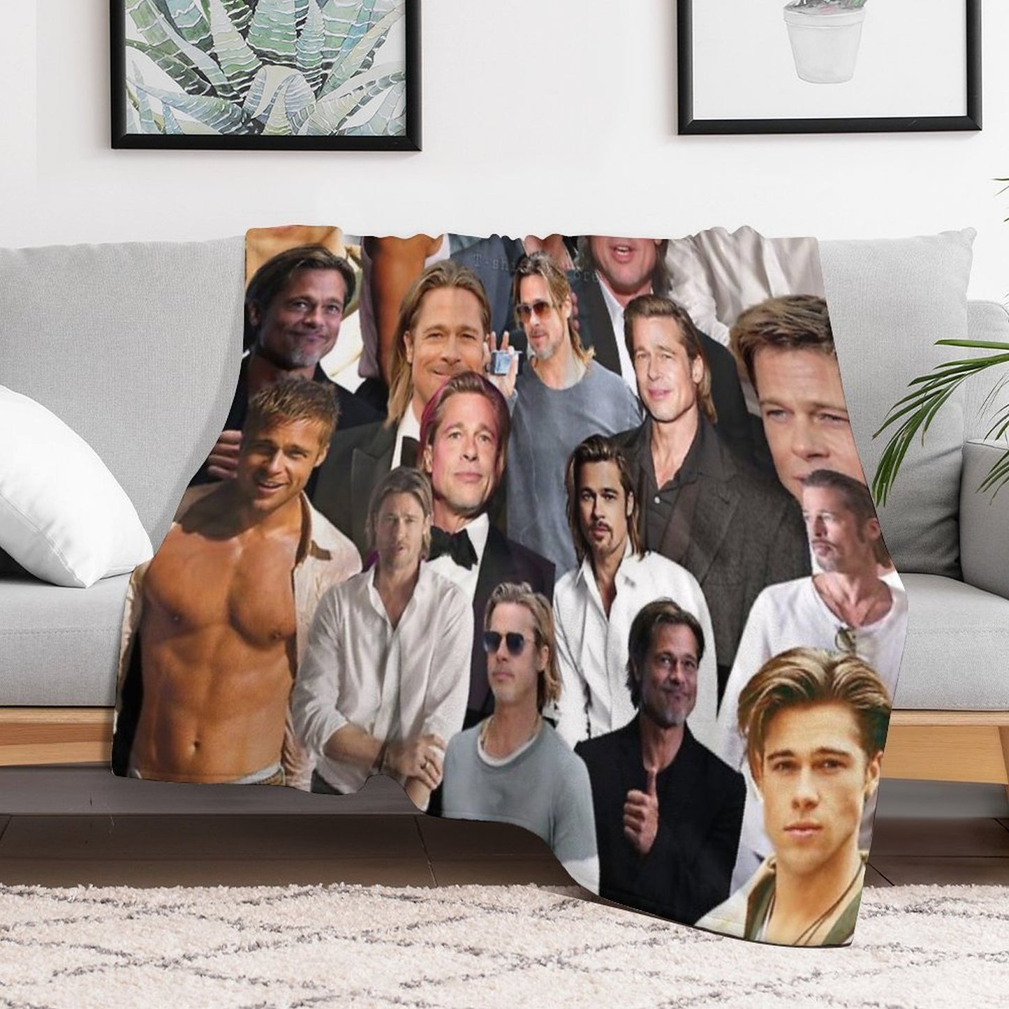 Brad Pitt Photo Collage Travel-friendly Throw Blanket