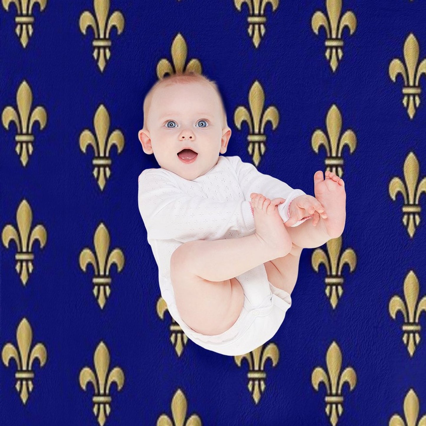 Royal Heraldic Golden Lilies on Blue Background Seamless Pattern Sustainable Throw Blanket