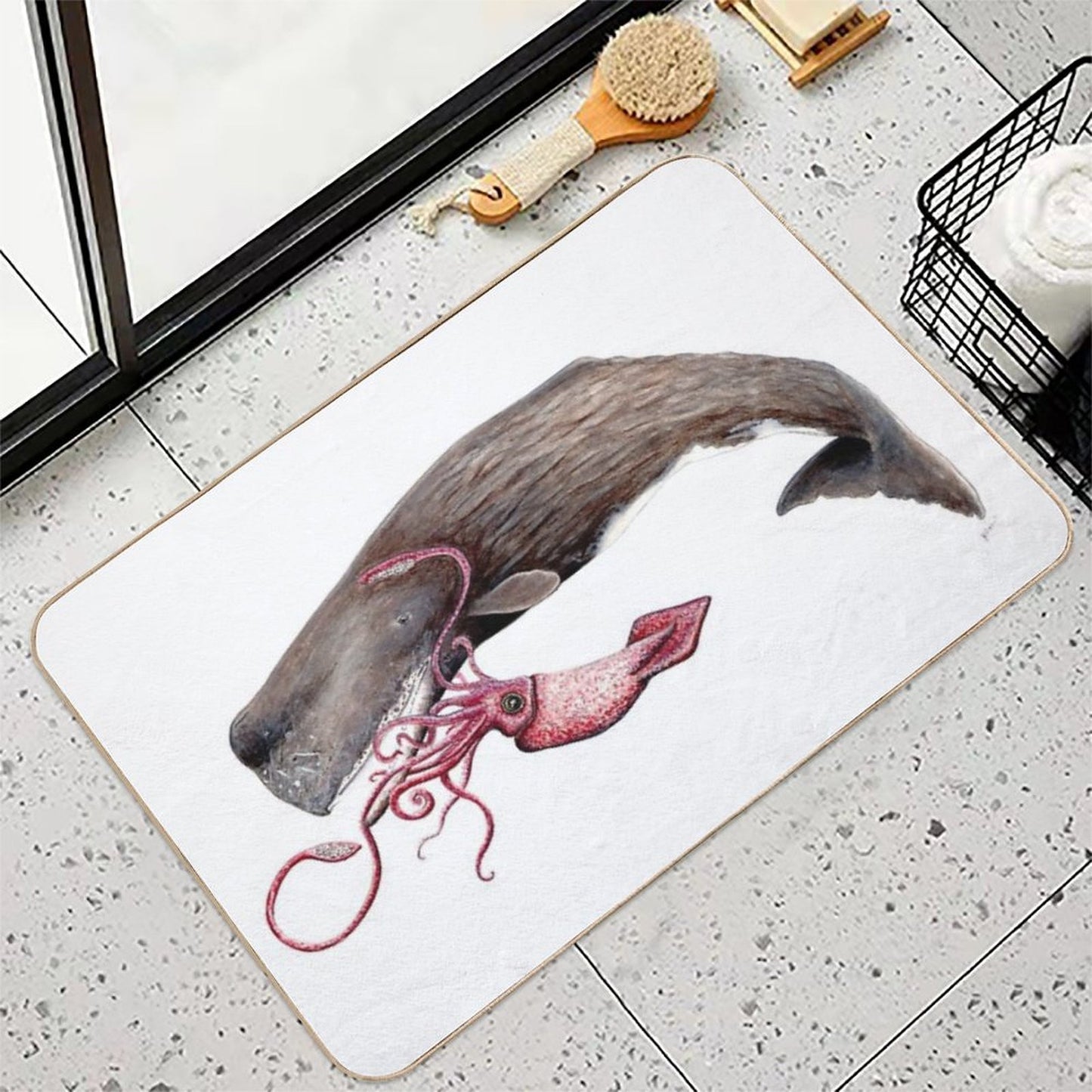 Sperm Whale And Squid Battle Stain-Proof Bath Mat