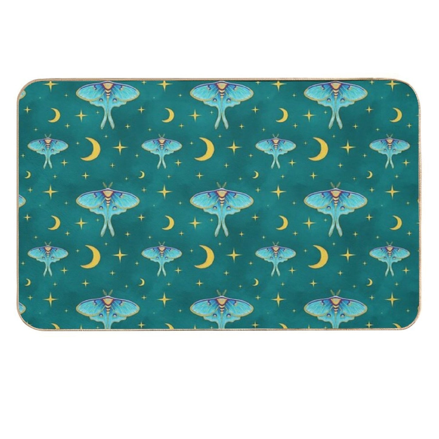 Celestial Luna Moth with Moons & Stars Teal Repositionable Bath Mat
