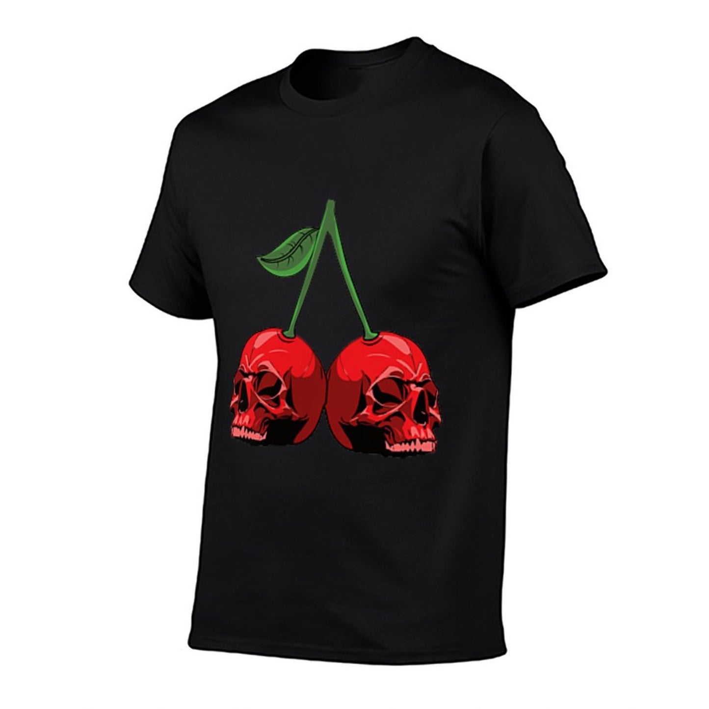Cute Cherry Skull Emblem Scary Red Skulls Black Background Soft T-Shirt