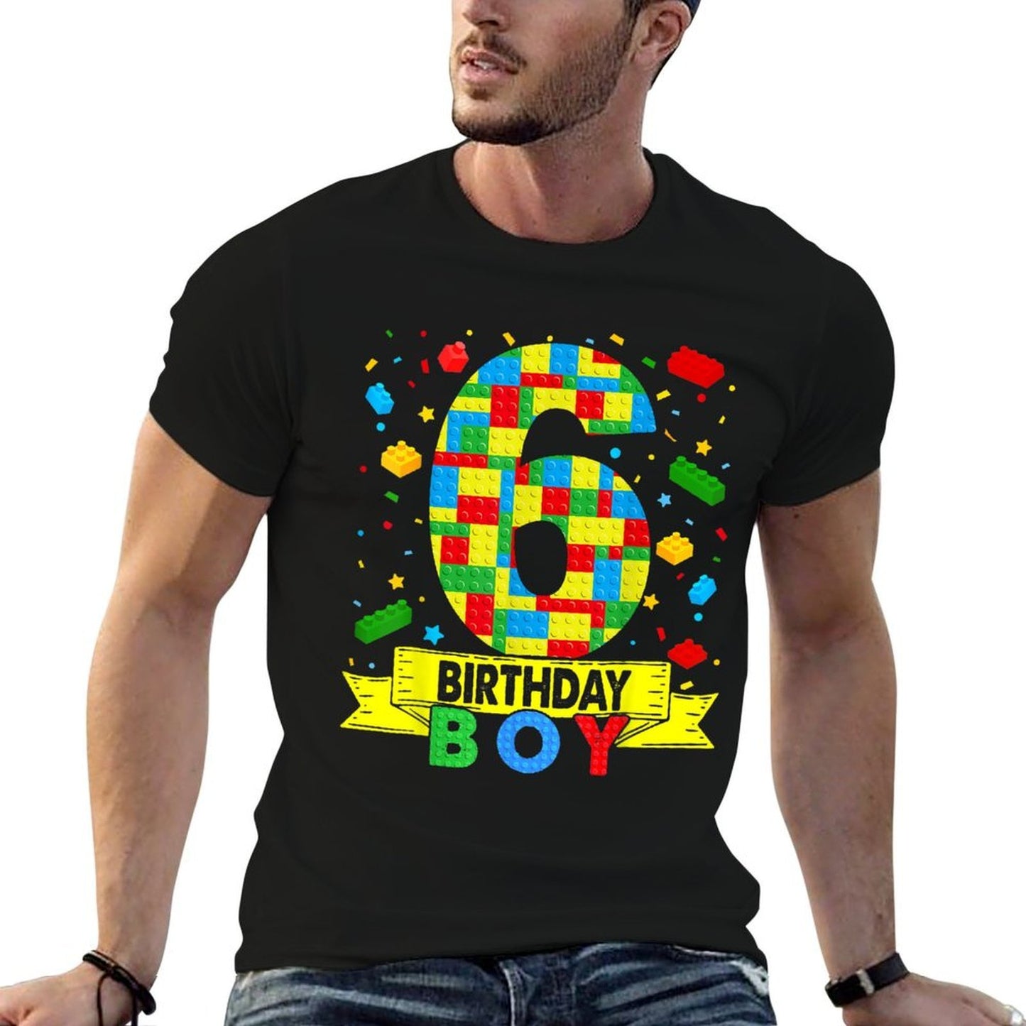 6 Year Old Building Blocks 6th Birthday Boy Brick Builder Wrinkle-resistant T-Shirt