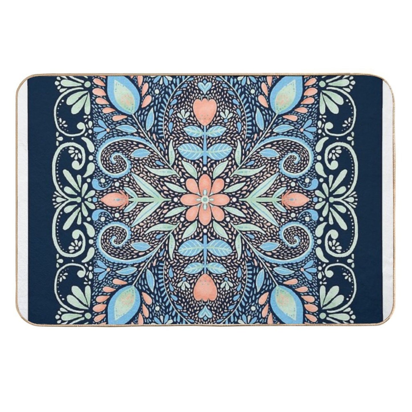 Flower Rectangle - Navy Stain-Proof Bath Mat