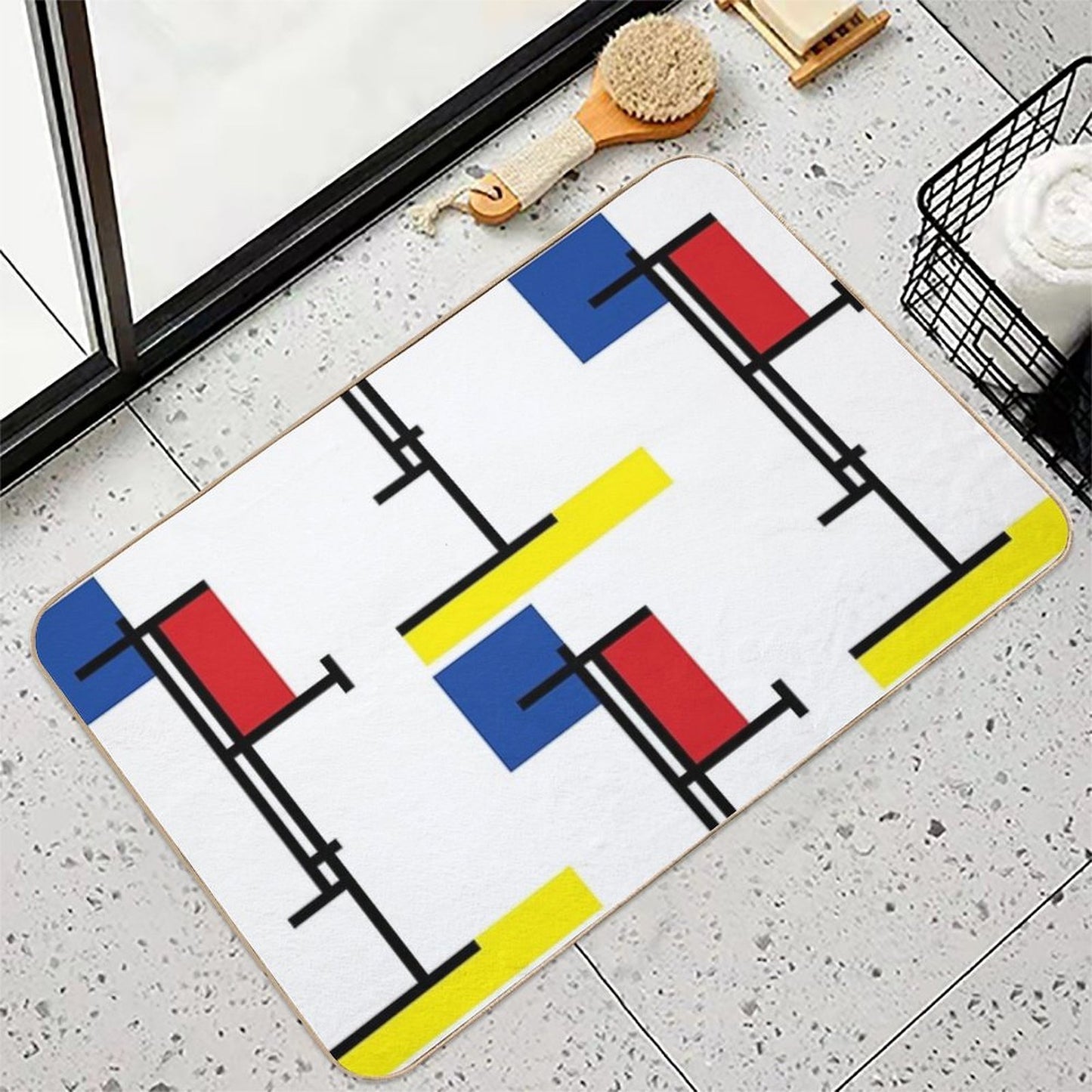 Mondrian Minimalist De Stijl Modern Art III © Fatfatin Stain-Proof Bath Mat