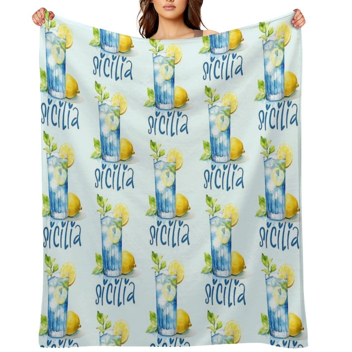 Sicilia Love – Italian Lemonade Watercolor Design Machine-washable Throw Blanket