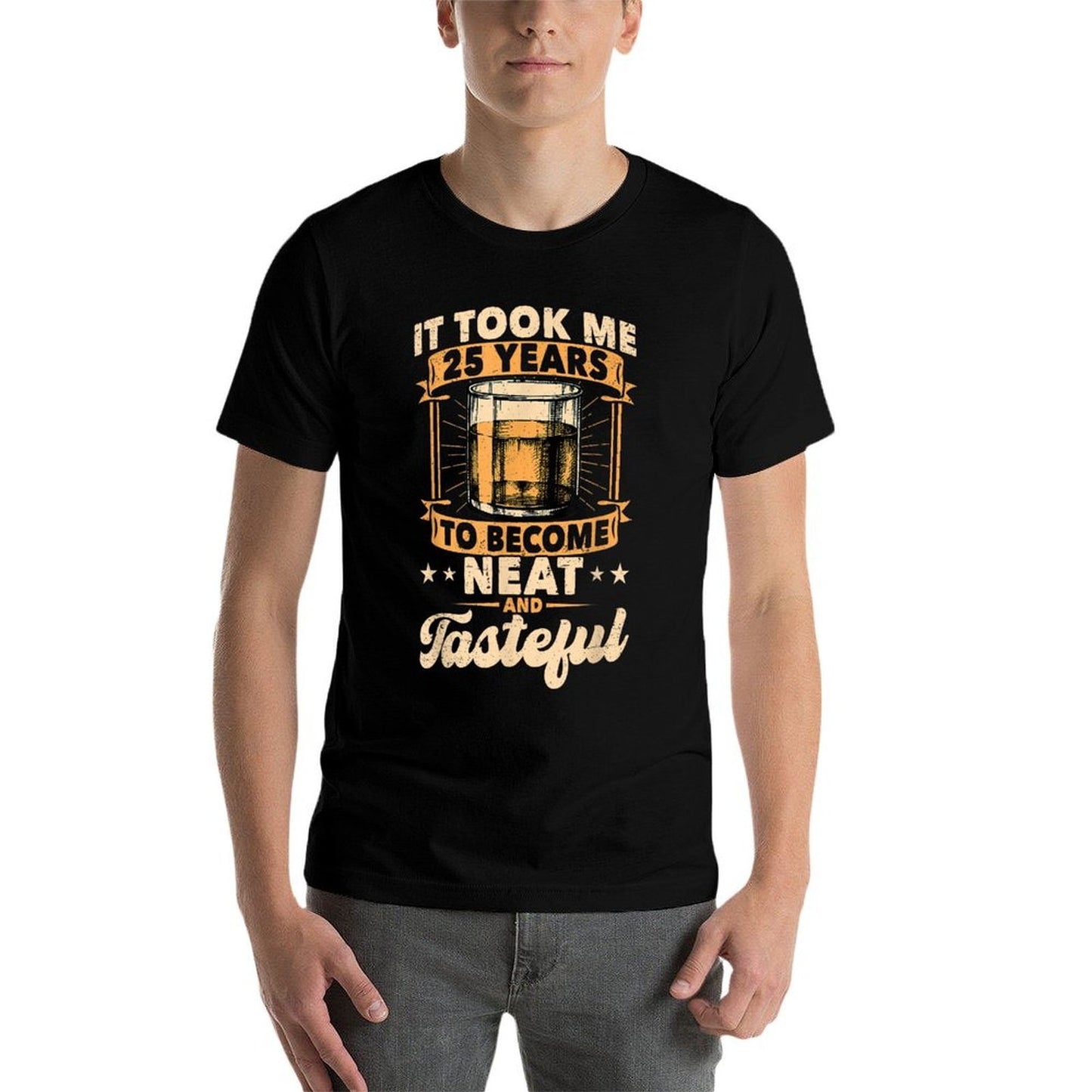 25th Birthday Whiskey Drinking 25 Years Old Neat Whiskey Ribbed Collar T-Shirt