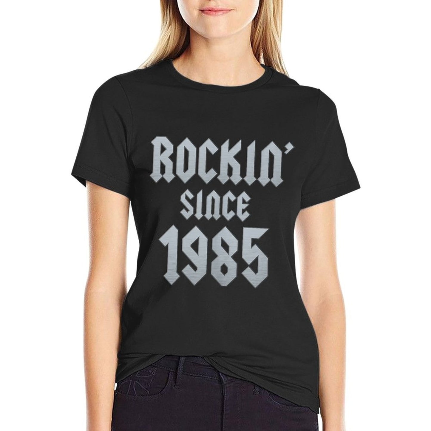 40 Year Old Rockin' Since 1985 40th Birthday Ribbed Collar T-Shirt