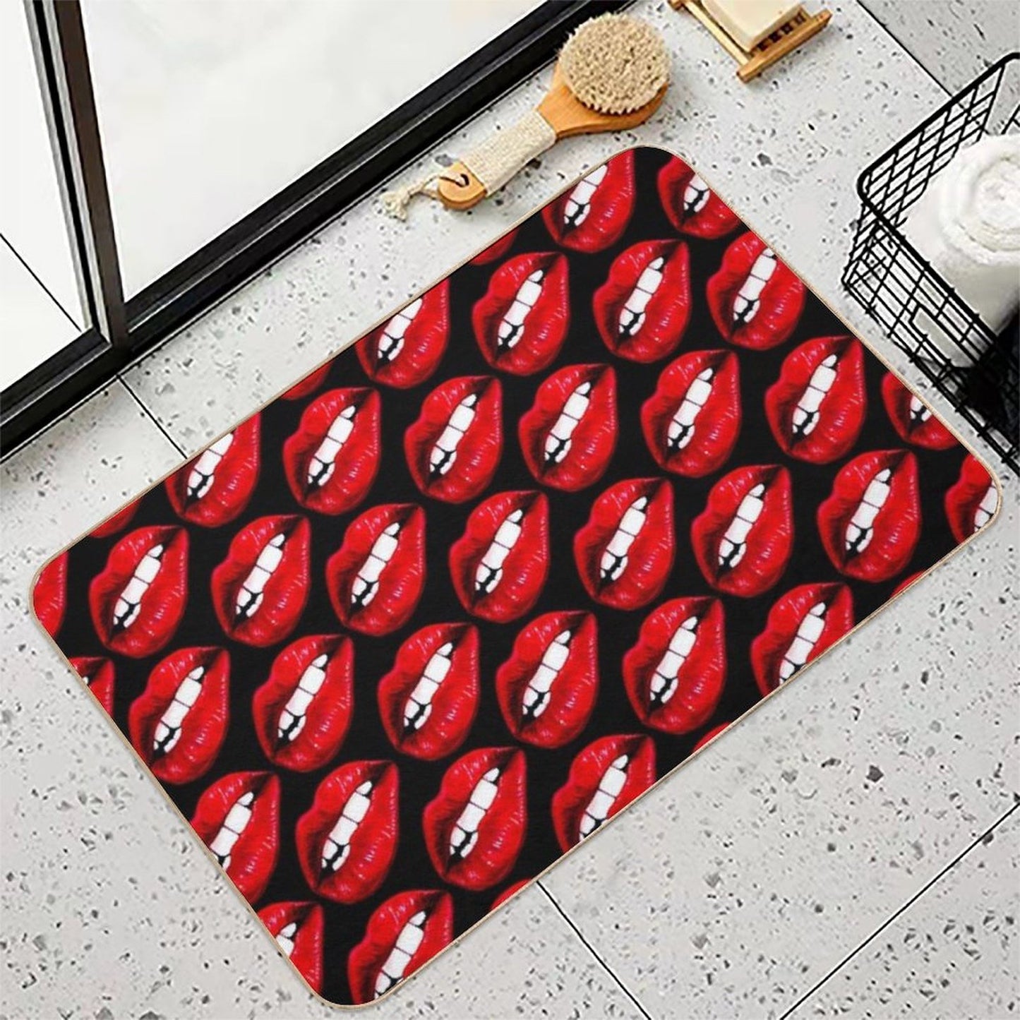 Lip Pattern - Black Stain-Proof Bath Mat