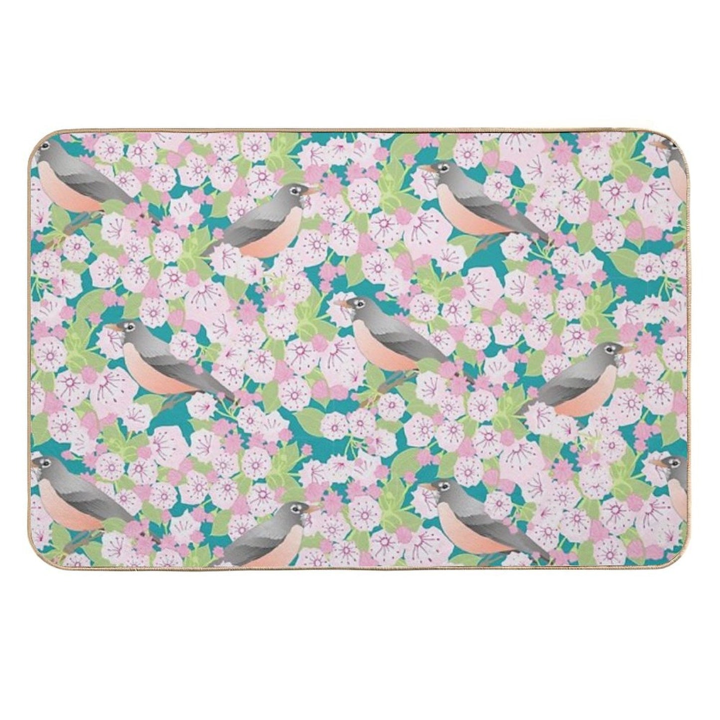 Conneticut State Flower And Bird Non-Slip Bath Mat