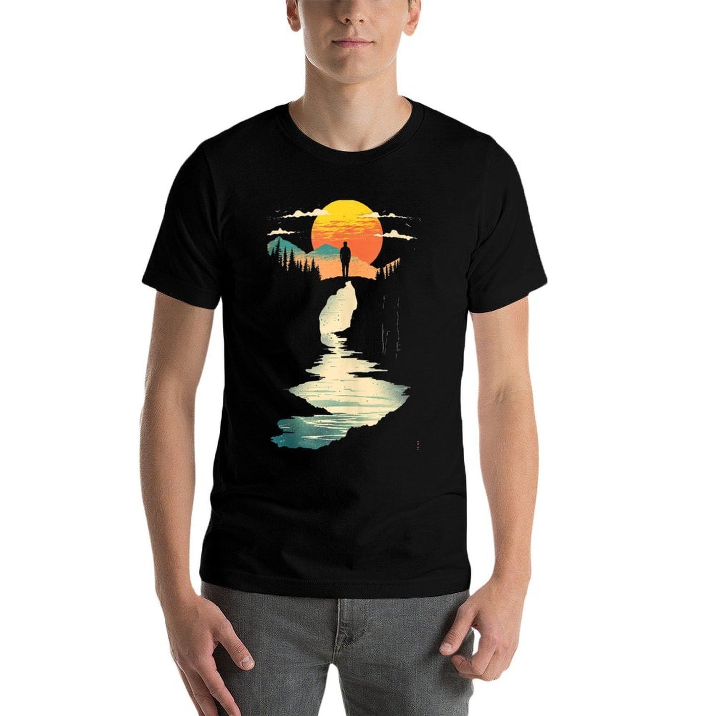 Twilight Cyan And Amber Seaside Vista High-quality Stitching T-Shirt