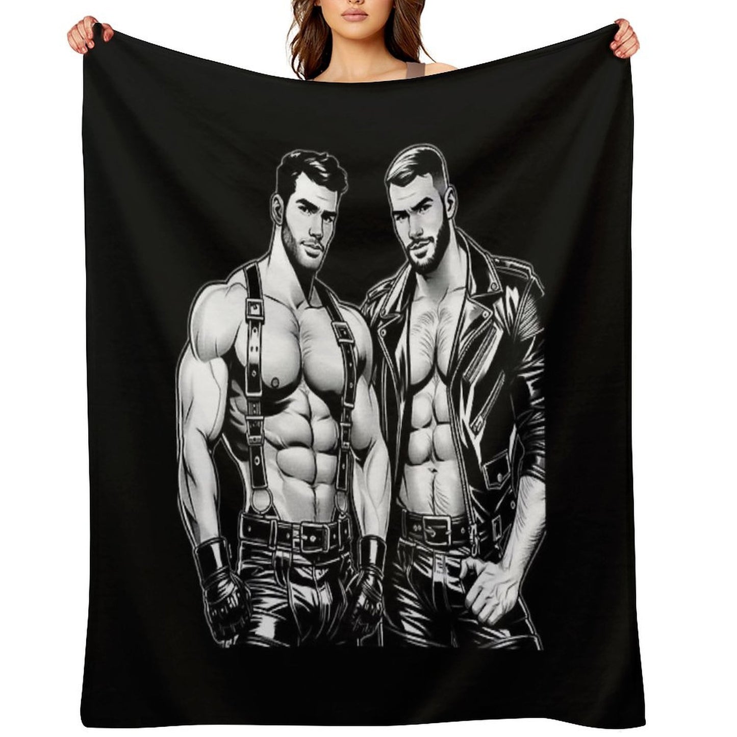 Gay Leder Chaps in Chaps Tom of Finland Tribute Leather Bikers Hangout Pride Graphic Design Velvety-soft Throw Blanket