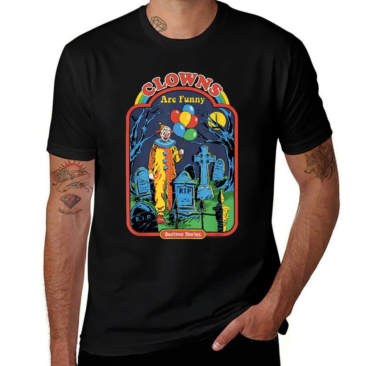 Steven Rhodes Clowns Are Funny Graveyard Retro Dark Humor Fade-proof Color T-Shirt