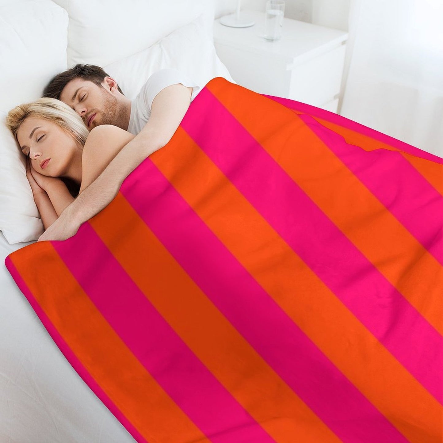 Bright Neon Pink And Orange Vertical Cabana Tent Stripes Multi-functional Throw Blanket