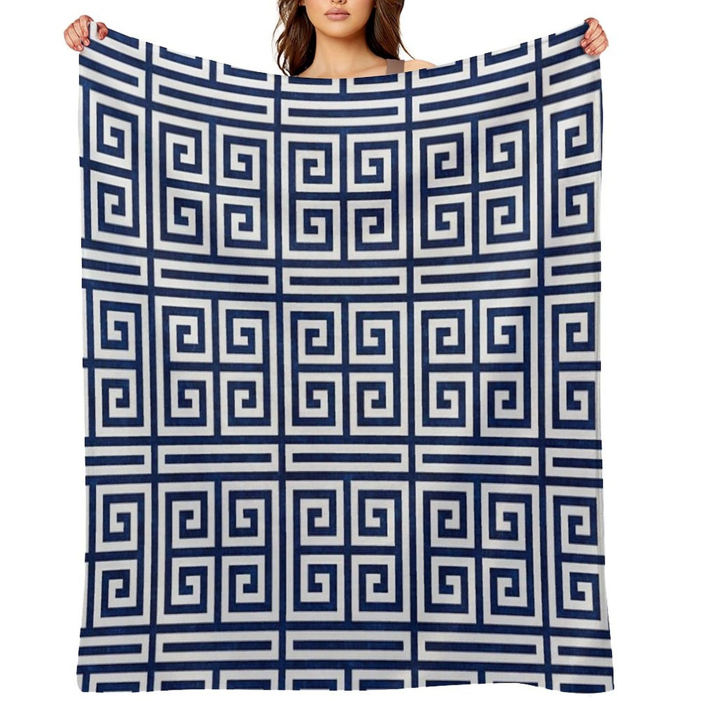Greek Key - Blue And White Anti-pilling Throw Blanket