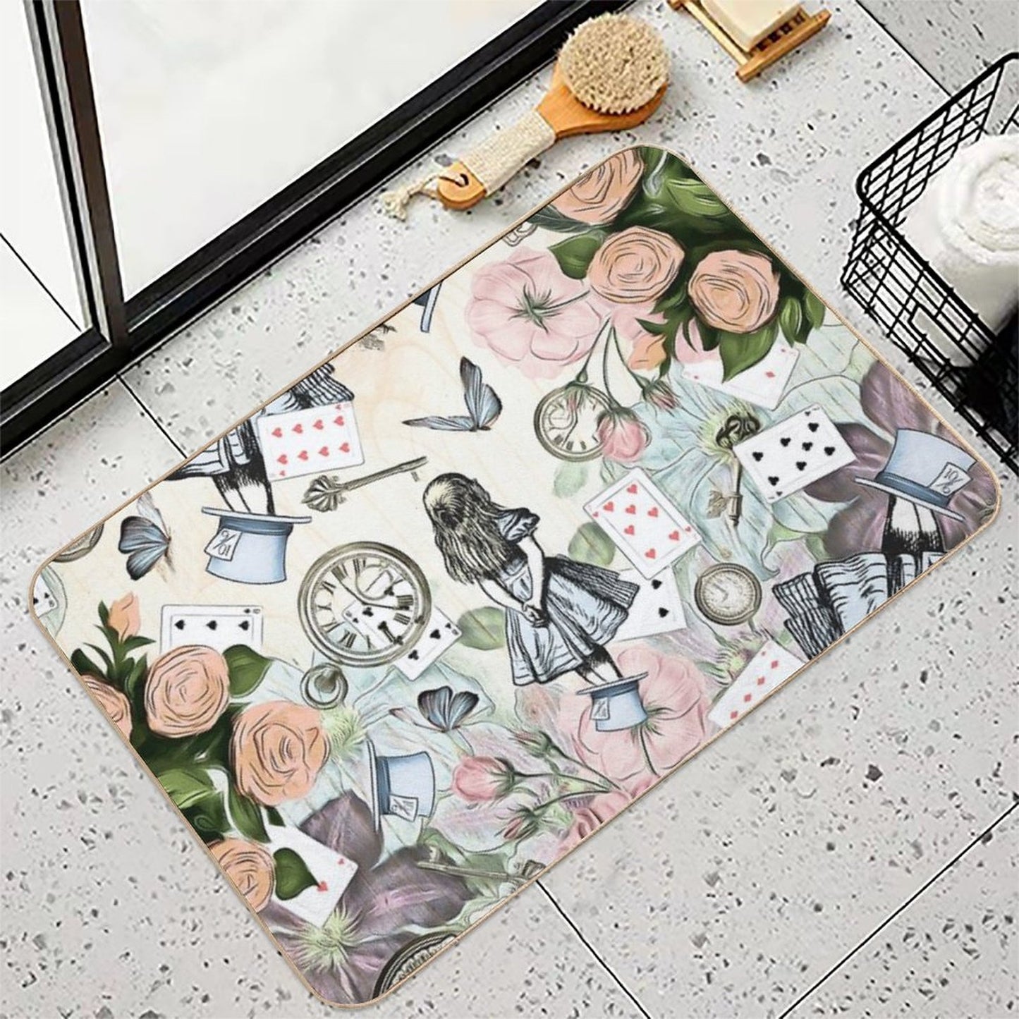 Alice In Wonderland Collage Fade-Resistant Bath Mat