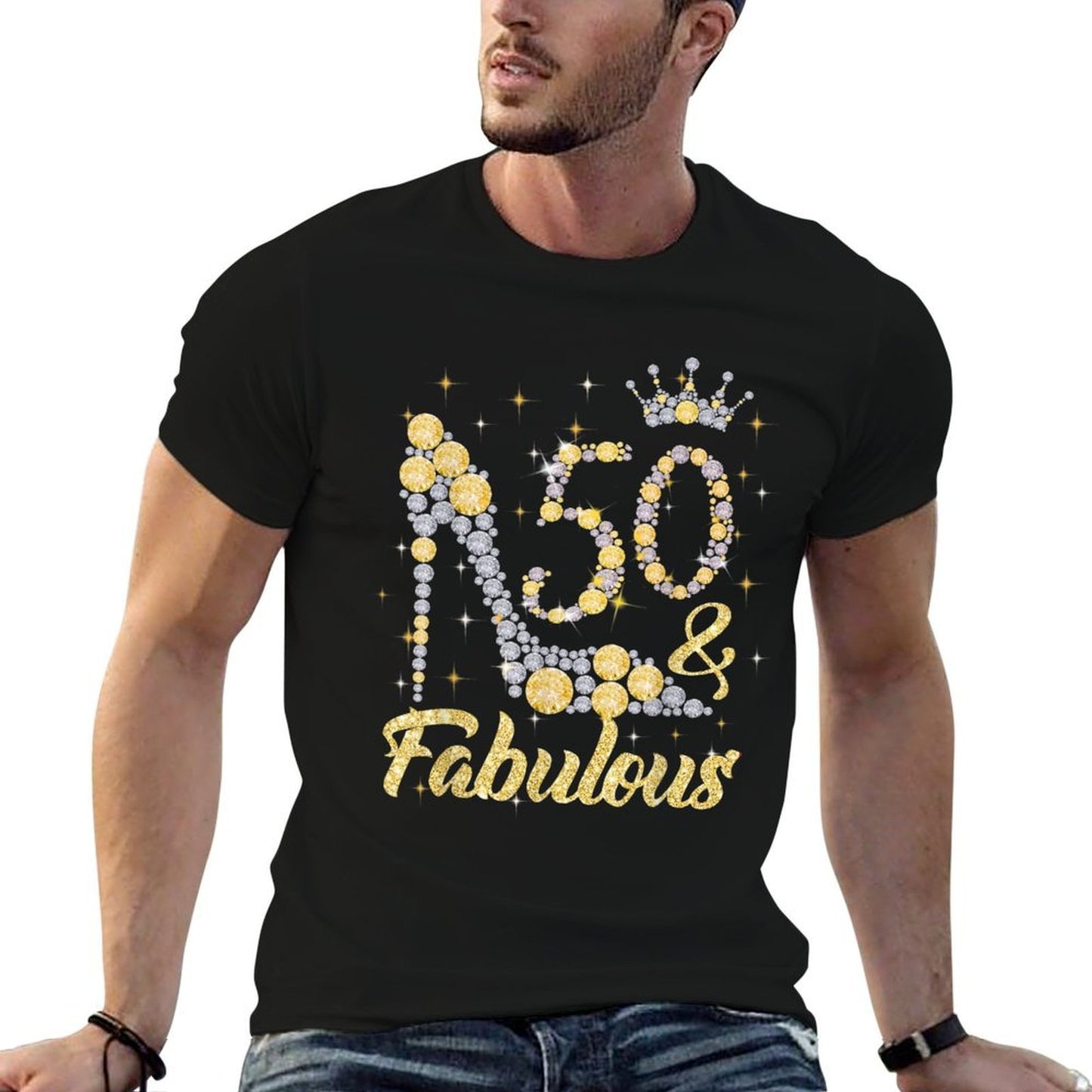 50 & Fabulous 50 Years Old 50th Birthday Diamond Crown Shoes Ribbed Collar T-Shirt