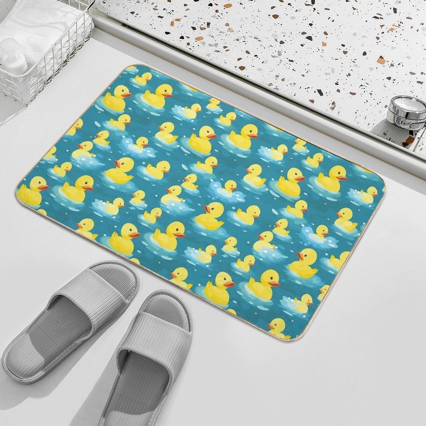 Cute Yellow Rubber Ducks in The Bath Tub - Funny Long-Lasting Bath Mat