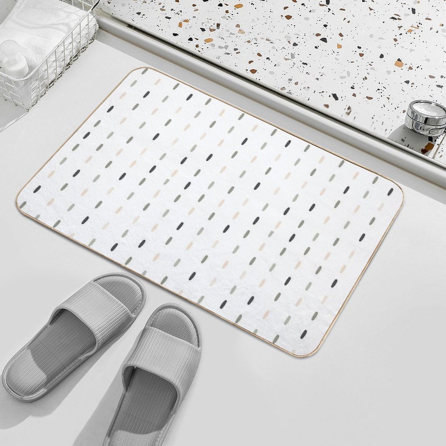 Boho Pastel Color Minimalism Scandinavian Simple Pattern, Uses Geometric Shapes Dirt-Trapping Bath Mat