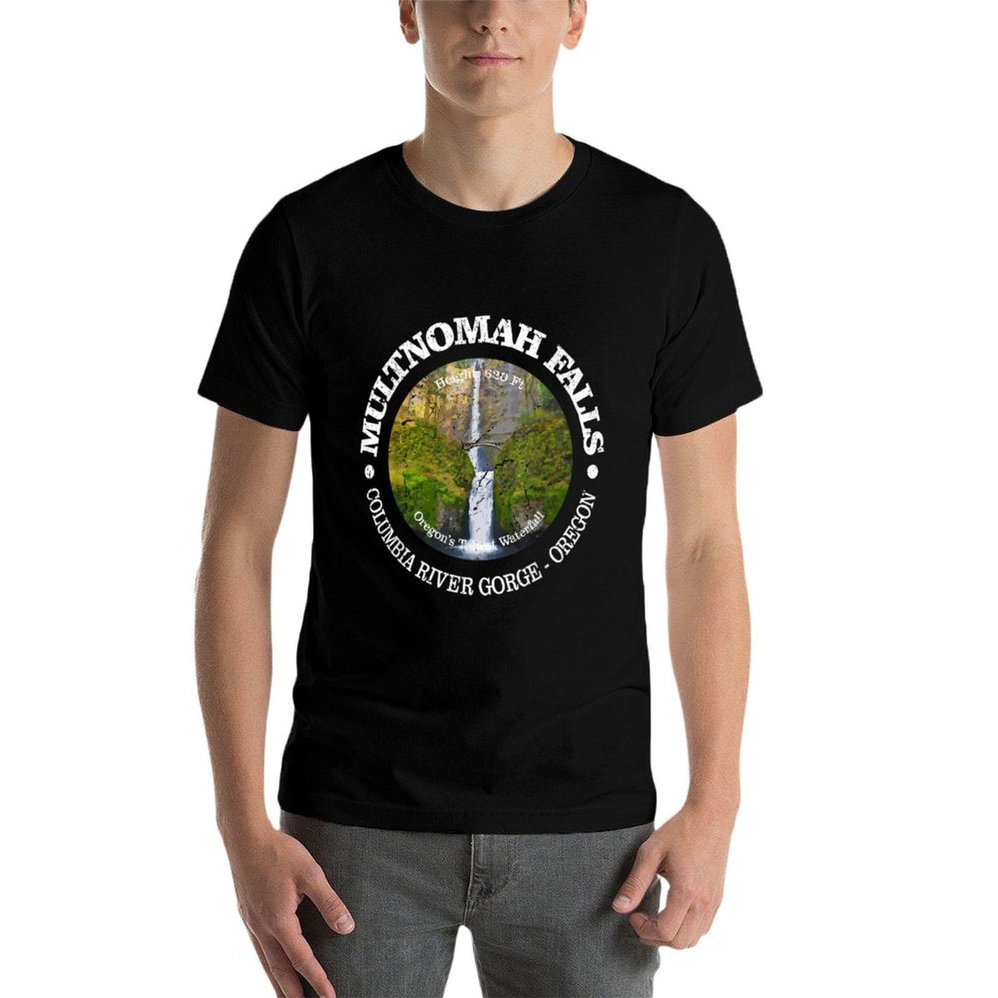 Vintage Nature Multnomah Falls Hiking Mountain Summer-ready Fabric T-Shirt