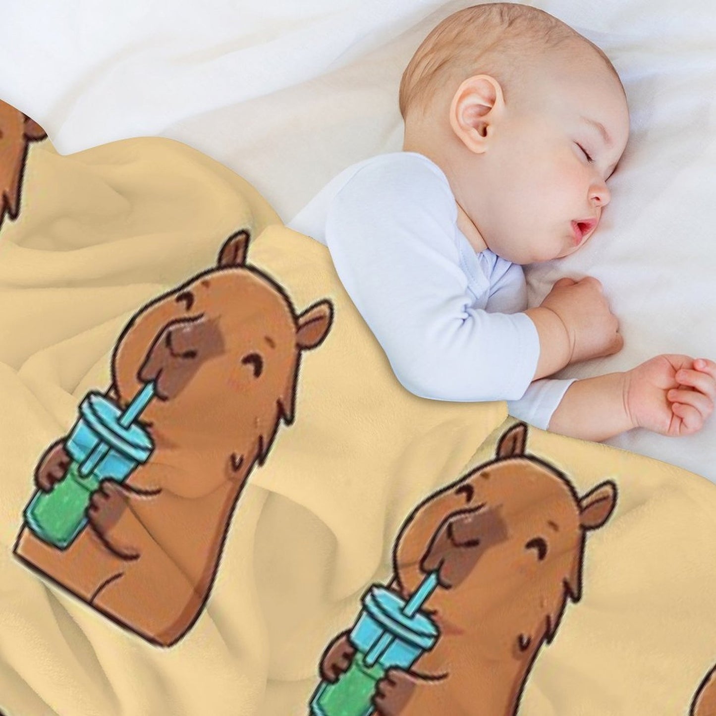 Capybara Drinking Refreshing Drink Wrinkle-free Throw Blanket
