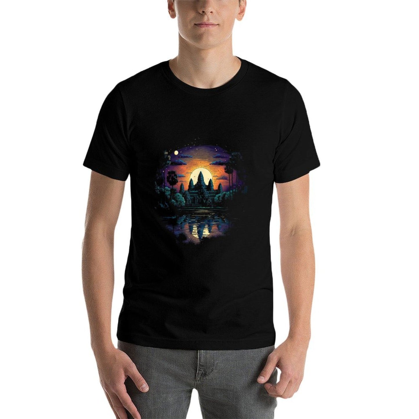 Visionary Angkor Wat in Abstract Khmer Style Graphic-printed T-Shirt
