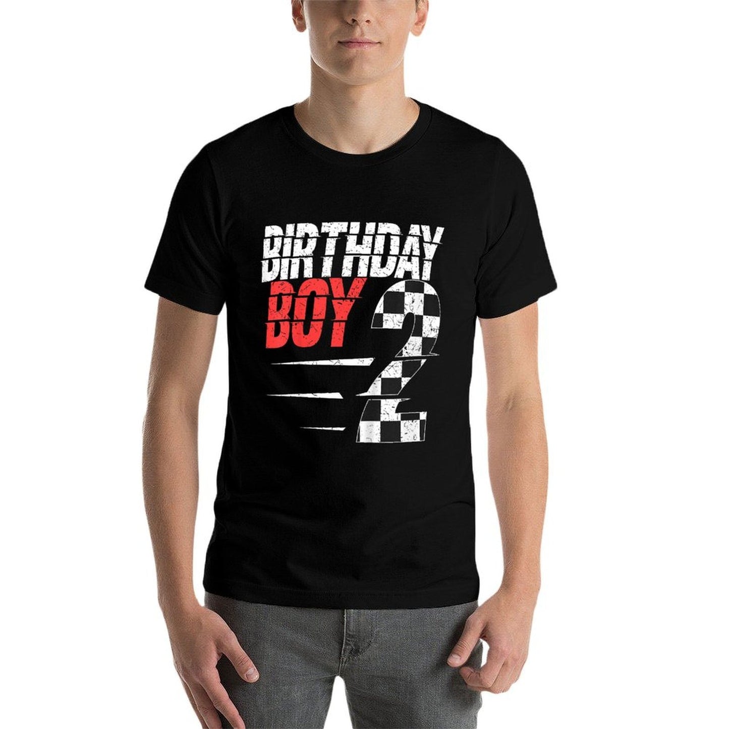 Kids Birthday Boy 2 Two Racing Flag 2nd Birthday Race Car Toddler Rolled Sleeves T-Shirt