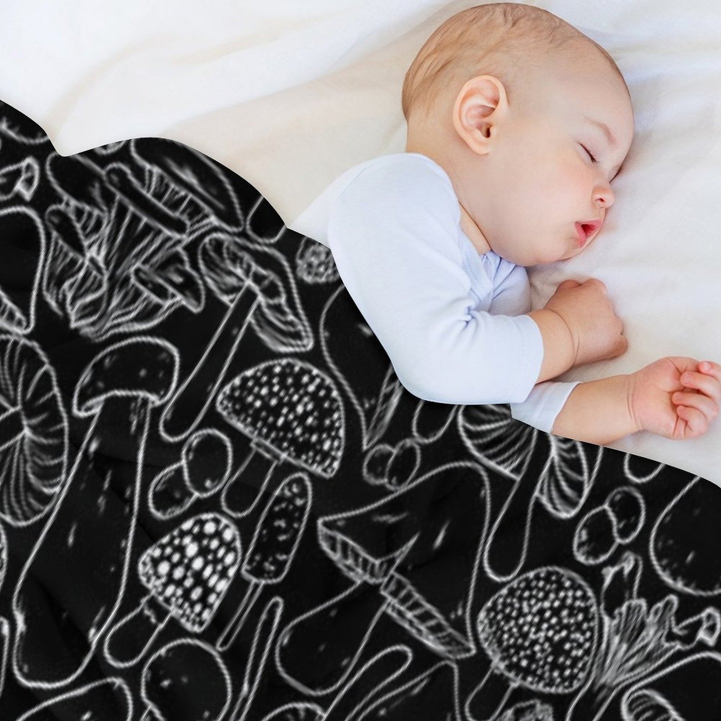 All The Mushrooms on Black Compact Throw Blanket