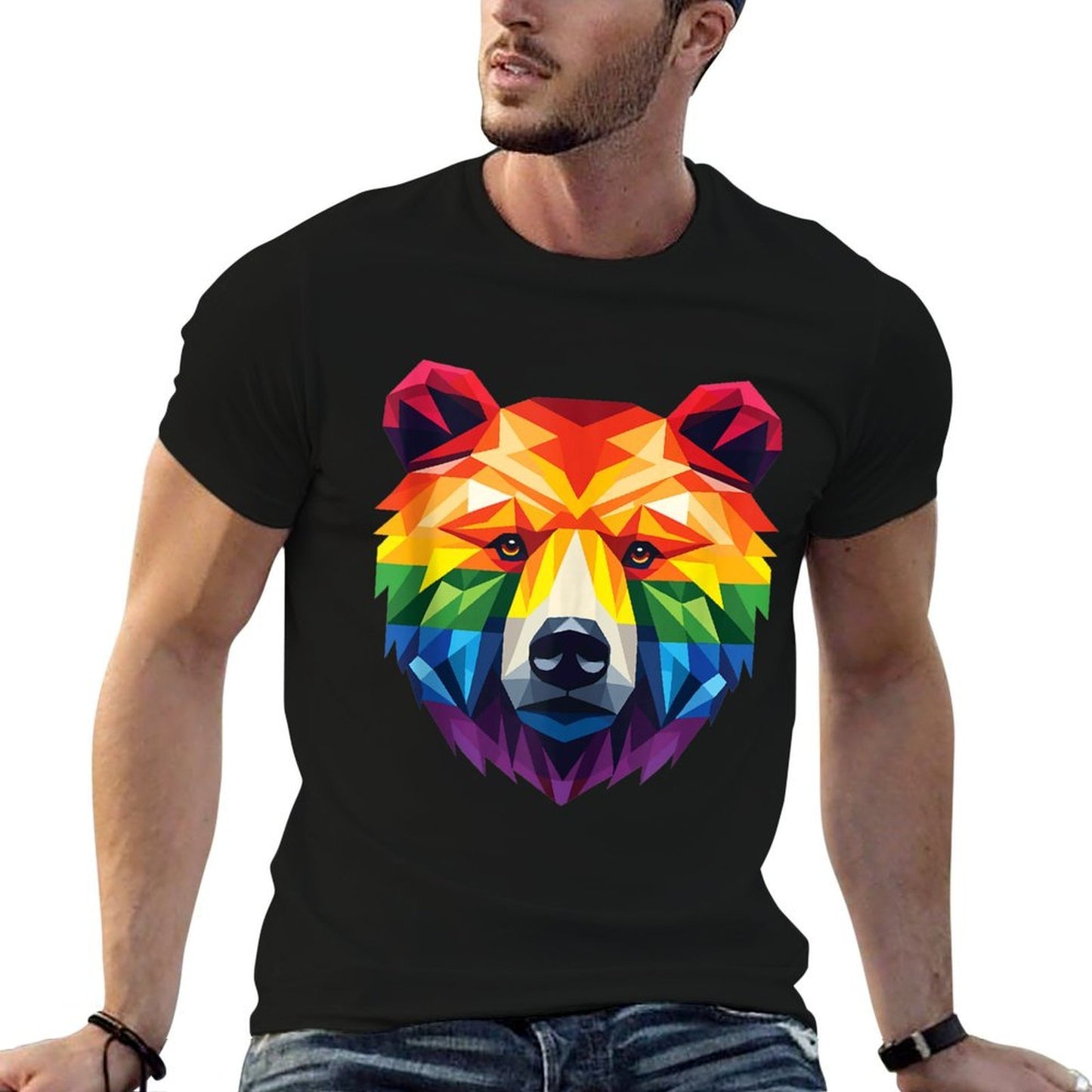 Geometric Bear in LGBT, Gay Pride Bear Tagless Design T-Shirt
